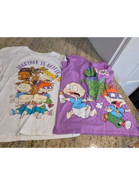New! Nickelodeon Rugrats Purple White 2 Pack T Shirts Youth Girls Sz L 10-12